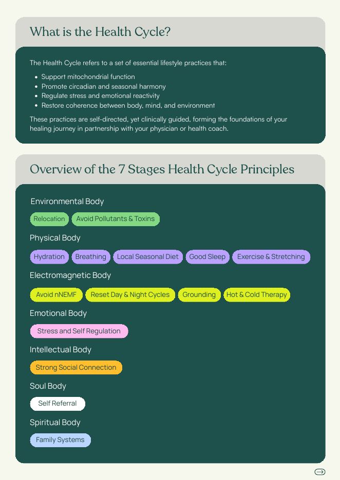 The guide's overview page: the Health Cycle principles across the 7 Stages